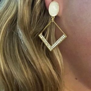 B2G1✨925 Sterling Zircon Encrusted Golden Rhombus Gold Rhinestone Geometric 💎